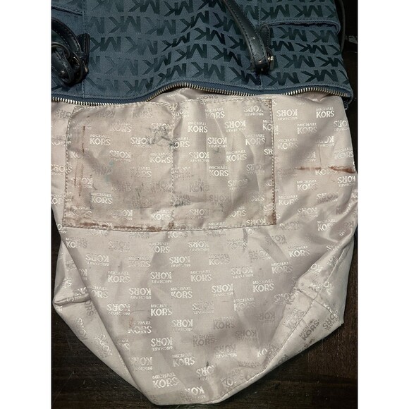 Michael Kors Tote Bag Womens Large Blue MK Monogram Shoulder Purse Handbag Zip - Picture 13 of 13